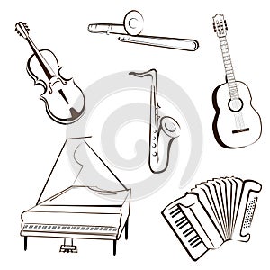 Music icon collection - vector silhouette illustration