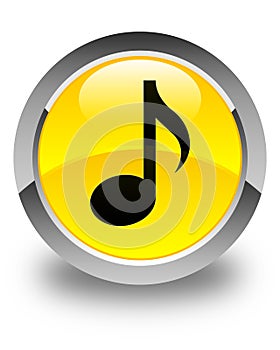 Music icon glossy yellow round button