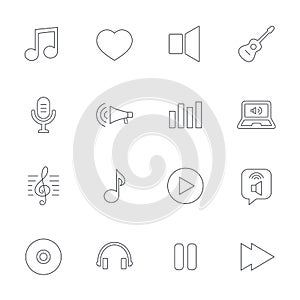 Music icon. Musical note, guitar and microphone