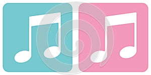 Music icon. Musical notes icon on blue and pink background. Illustrator
