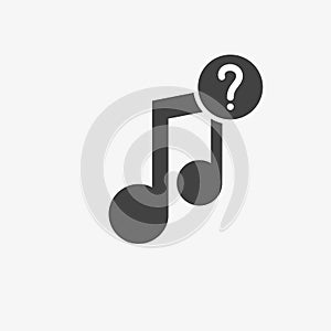 Music icon with question mark. Music icon and help, how to, info, query concept