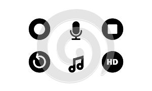 Music icon set in black. Micriphone, record sign. Vector on isolated white background. EPS 10
