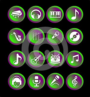 16 music icons or buttons