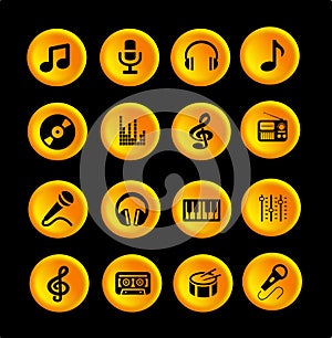 16 music icons or buttons