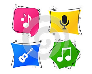 Music icons. Microphone, Acoustic guitar. Vector
