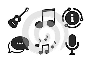 Music icons. Microphone, Acoustic guitar. Vector