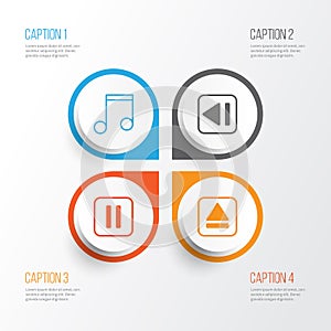 Music Icons Set. Collection Of Extract Device, Mute Song, Note And Other Elements. Also Includes Symbols Such As Extract