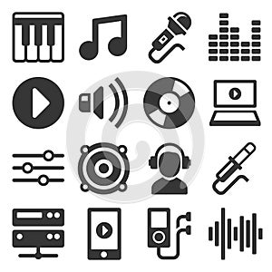 Music Icons Set on White Background. Vector