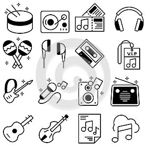 Music icons vector set. musical instruments illustration sign collection. sound symbols.