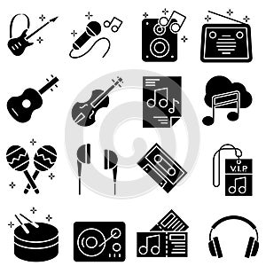 Music icons vector set. musical instruments illustration sign collection. sound symbols.