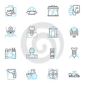 Music industry linear icons set. Recordings, Entertainment, Labels, Gigs, Touring, Concerts, Fans line vector and