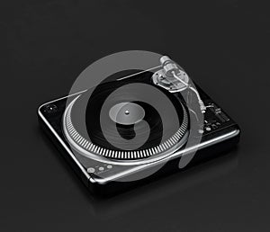 Music instriument, Dj turntable mixer equipment  in a dark studio, 3d rendering