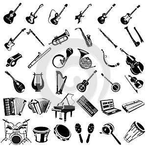 Music instrument black icons photo