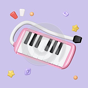 Music Instrument, Cute melodica isolated on background icon symbol clipping path. 3d render illustration