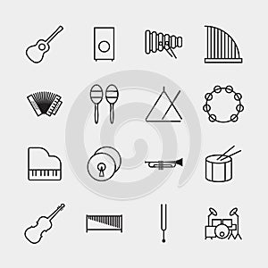 Music instrument icons outline vector illustration