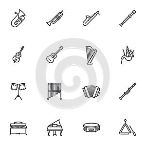 Music instrument line icons set