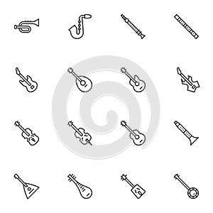 Music instrument line icons set