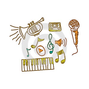 music instrument with notes musicals icon