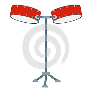 Music Instrument, Two standing Retro drums. Illustration of Classical Snare Drum on Stand and Snare Drum. Vector flat Cartoon