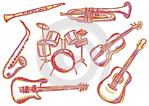Music instruments doodles