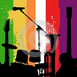 Music instruments grunge background