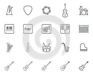 Music instruments line icons set