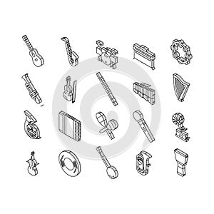 Music Instruments Performance isometric icons set vector