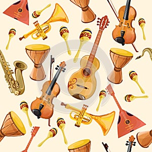 Music instruments seamless pattern
