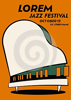 Music jazz festival poster template design background with piano modern vintage retro