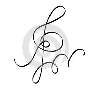 Music key hand-drawn doodle. Element from the science of music. Silhouette. Symbol of melody, vector illustration of