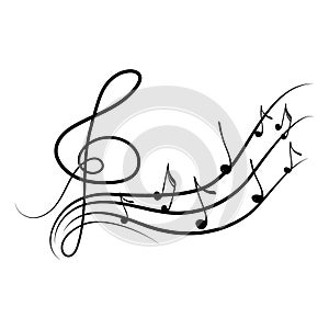 Music key with sheet music, hand drawn elements in doodle style. Melody. Music. Isolated musical element, vector simple