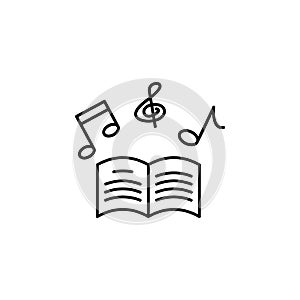 Music lesson book notes icon. Element of school icon