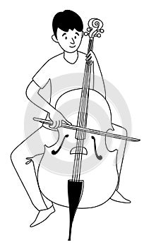 Music lessons cello player student line icon clipart doodles.