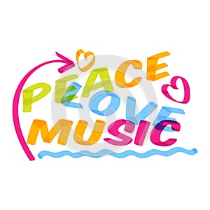 Music lettering vector musical typography graphic sign calligraphy text or quote of love relax and music sound freedom