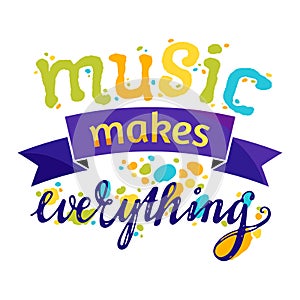 Music lettering vector musical typography graphic sign calligraphy text or quote of love relax and music sound freedom