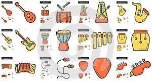 Music line icon set.