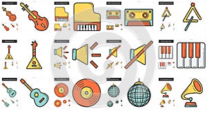 Music line icon set.