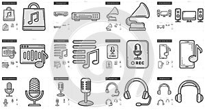 Music line icon set.