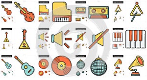 Music line icon set.