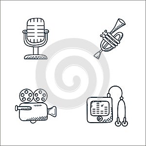music line icons. linear set. quality vector line set such as ipod, video camera, trumpet