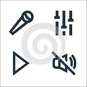 Music line icons. linear set. quality vector line set such as no sound, play, tune