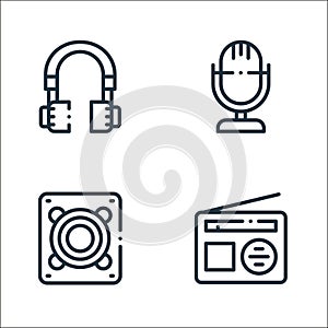 music line icons. linear set. quality vector line set such as radio, speaker, microphone