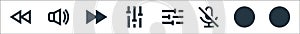 Music line icons. linear set. quality vector line set such as stop, cd burning, mute, tune, tune, fast forward, high volume