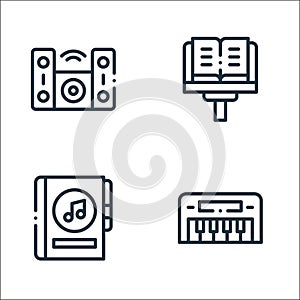 music line icons. linear set. quality vector line set such as keyboard, music book, partiture photo