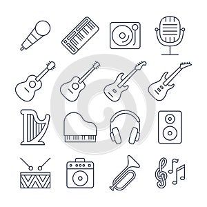 Music line vector icons set