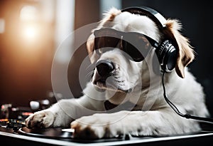 music listening sunglasses headphones Cool dj dog earphones canino groove beat rythm mixing turntable party nightlife stylish