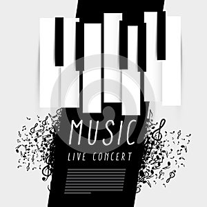 Music - live concert poster with piano keys and notes