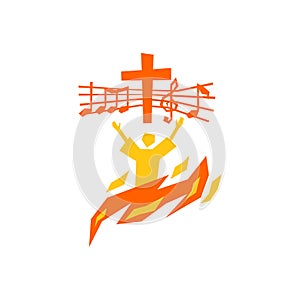 Music logo. Christian symbols. The believer worships Jesus Christ, sings the glory to God. photo