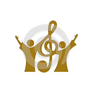 Music logo. Christian symbols. Believers in Jesus sing a song of glorification to the Lord.