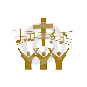 Music logo. Christian symbols. Believers in Jesus sing a song of glorification to the Lord. photo